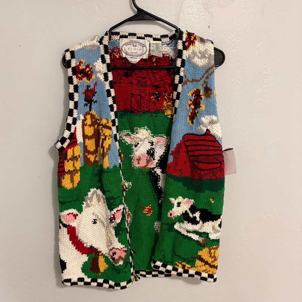 Vintage Colorful Farm-Themed Women's Cardigan teacher Vest